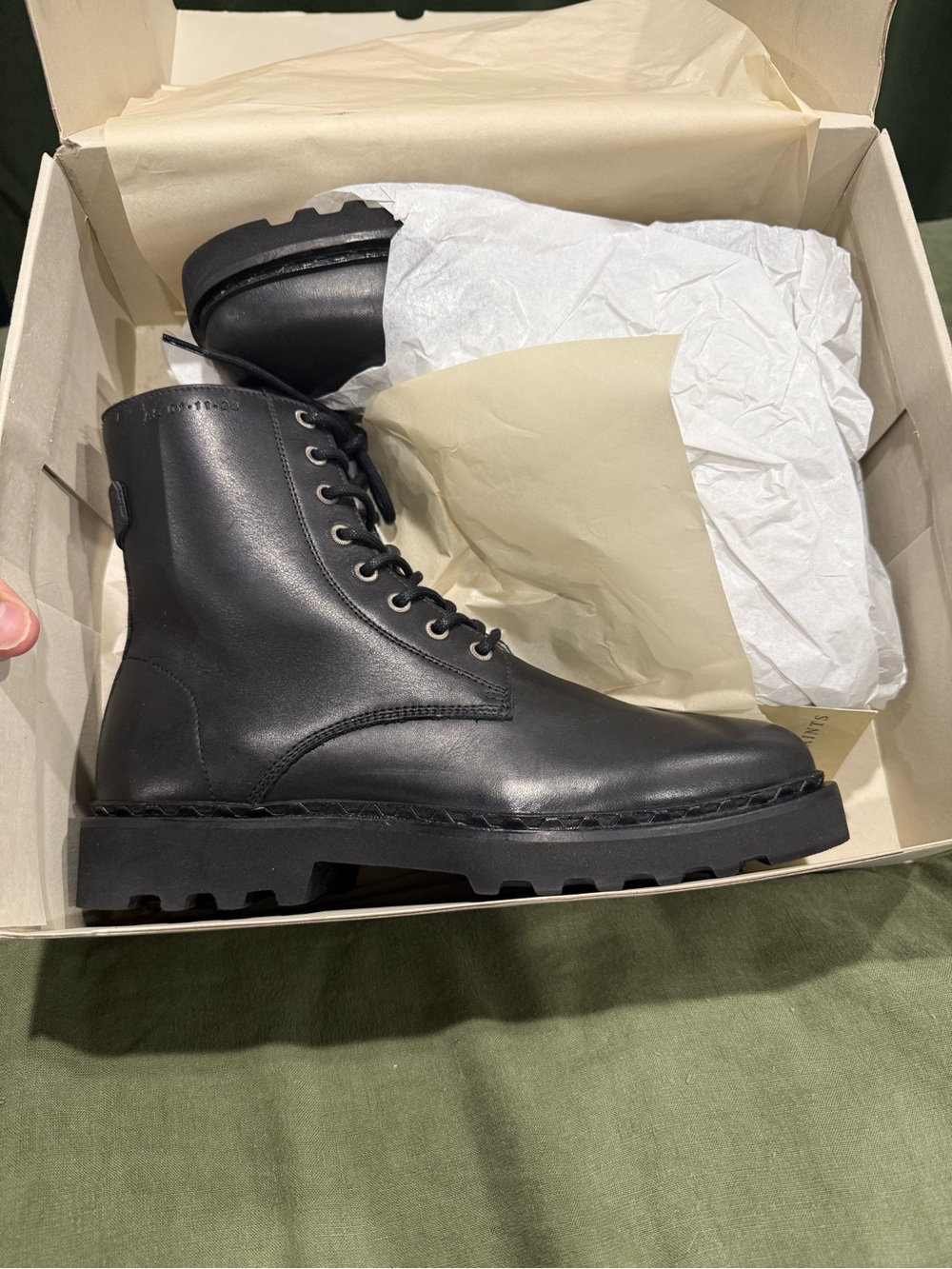 AllSaints SKIFF Black Leather Lug-Sole Combat Boots